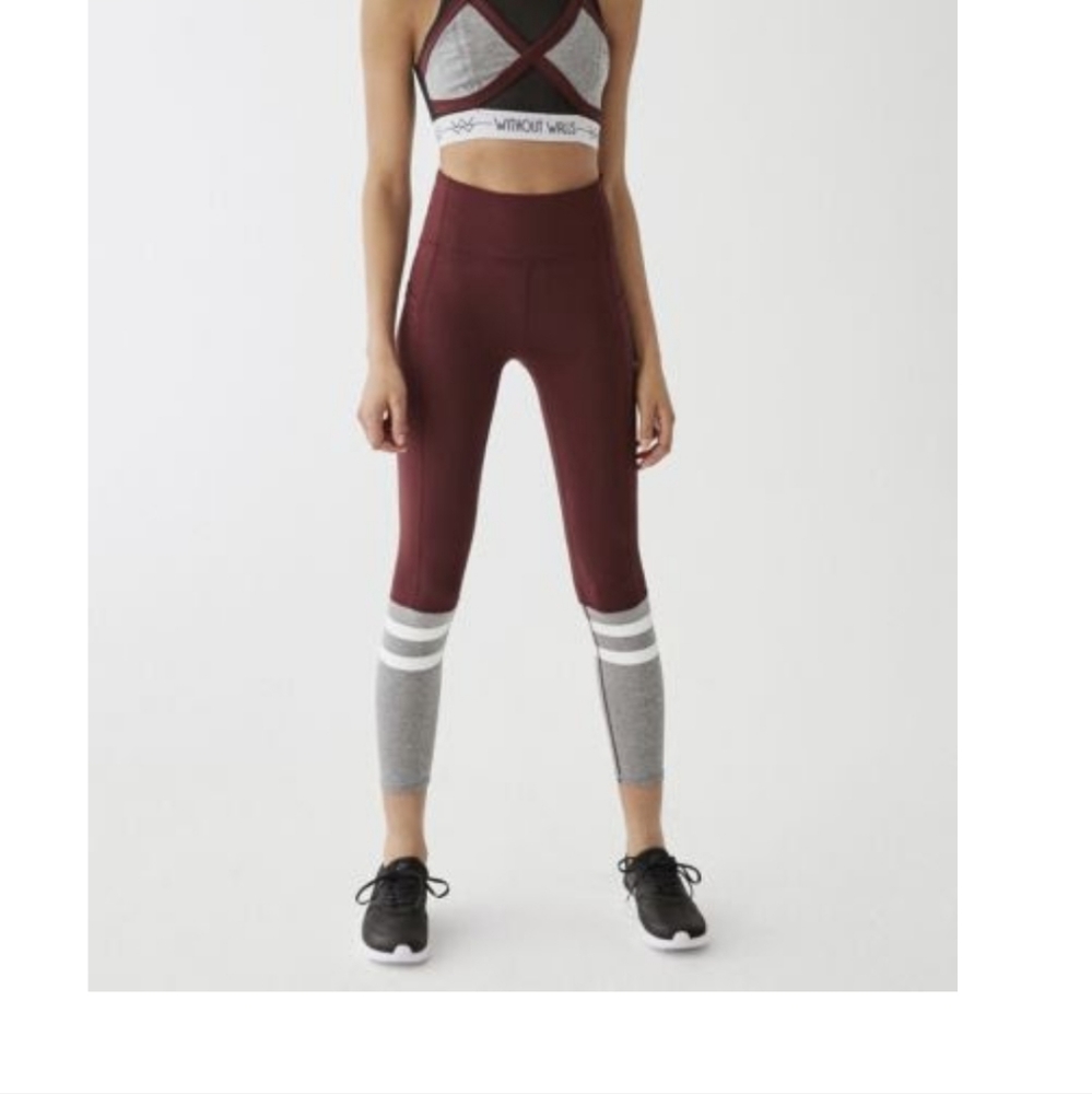 Without Walls leggings, size medium, maroon with grey varsity sock design